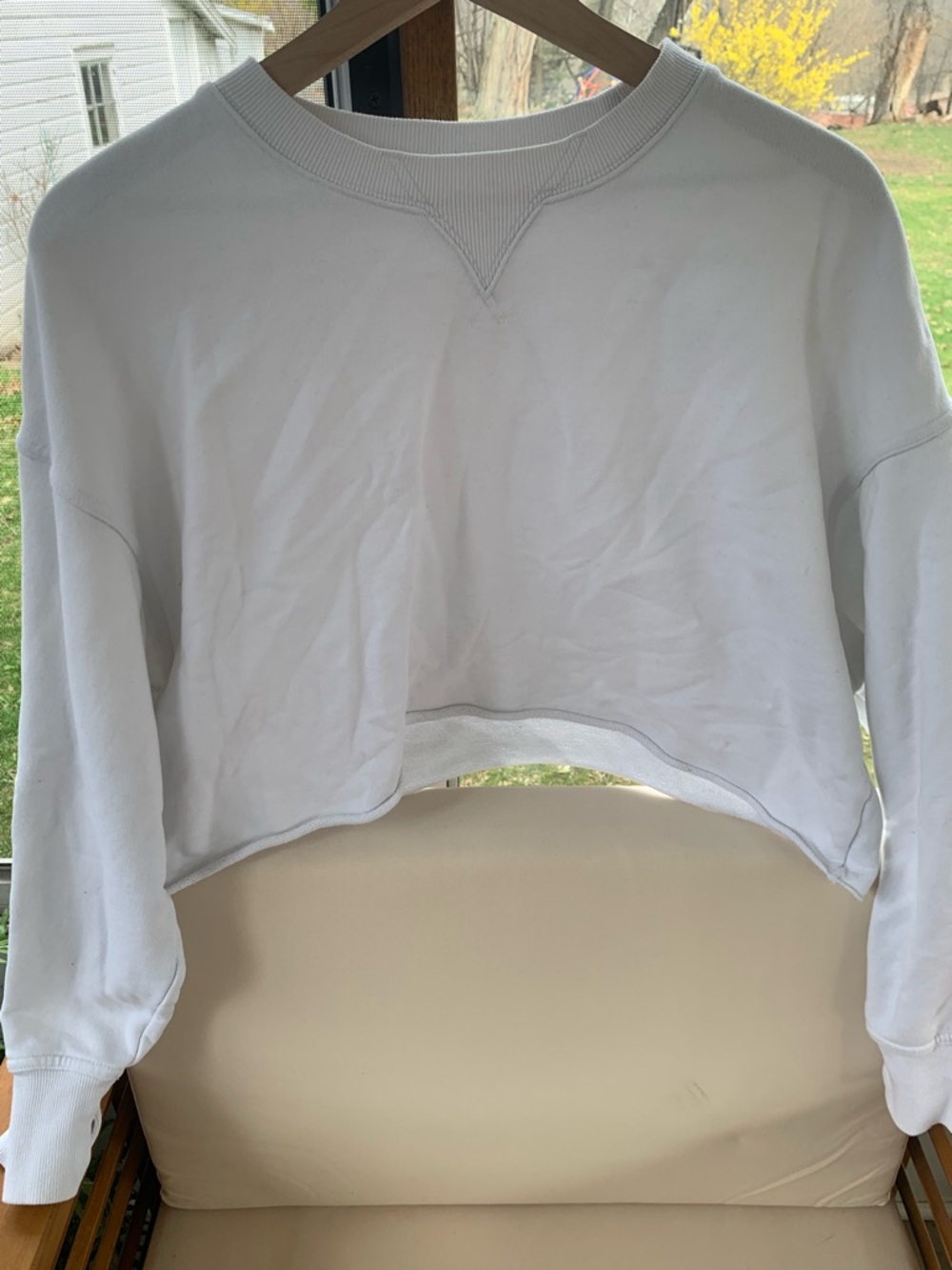 aerie White Cropped Crew Sweatshirt